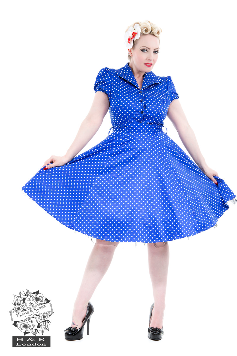 Blue White Small Polka Dot Tea Dress